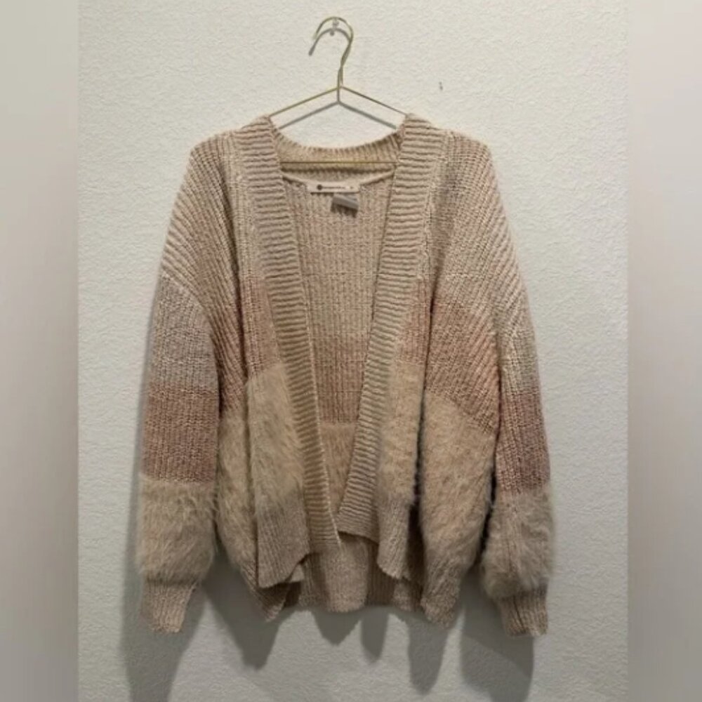 Anthropologie The Impeccible Pig colorblock Cream Knit cardigan Sweater